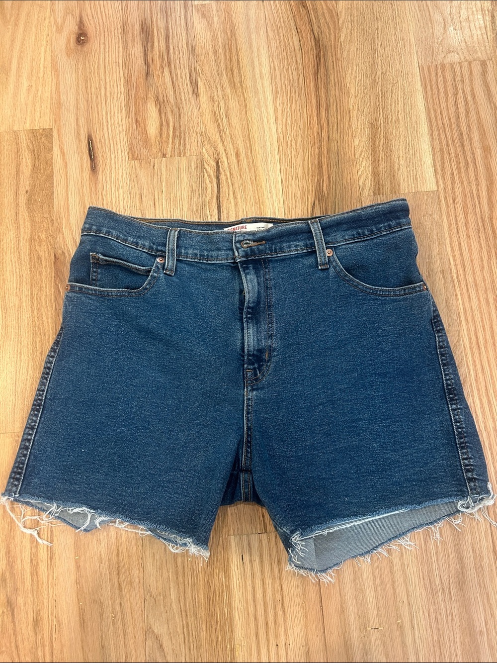 Signature by Levi Strauss Blue Denim Frayed Hem Shorts